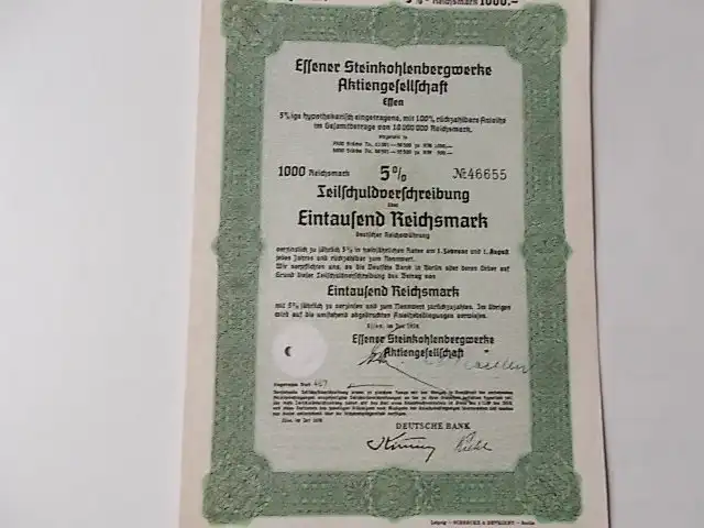 Essener Steinkohlenbergwerke AG Schuldverschreibung 1000 RM von 1939
