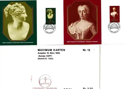 Liechtenstein Maximum - Karten - Ausgabe - 10. März 1980 - Europa CEPT