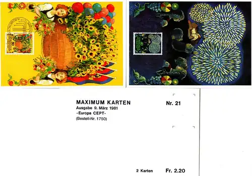 Liechtenstein Maximum - Karten - Ausgabe - 9. März 1981 - Europa CEPT
