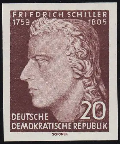 466B XII Friedrich Schiller 20 Pf UNGEZÄHNT, Wz. XII **