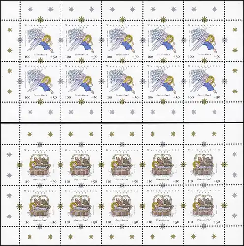 2084-2085 Weihnachten Engel und Christi Geburt 1999, 10er-Bogen-Satz **