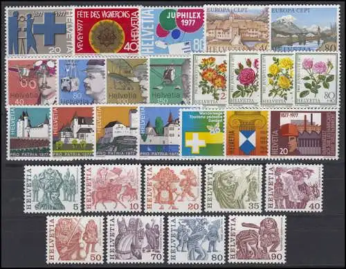 1087-1115 Suisse-Janvier 1977 complet, frais de port