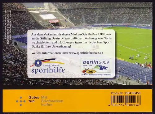 80 MH Leichtathletik-Weltmeisterschaft Berlin 2009 - Erstverwendungsstempel Bonn