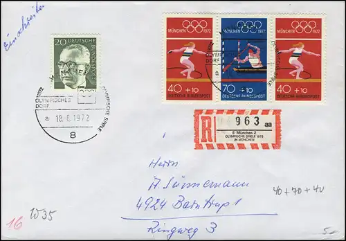 Bund Olympia-ZD Sonder-R-Zettel SSt München/Olympisches Dorf