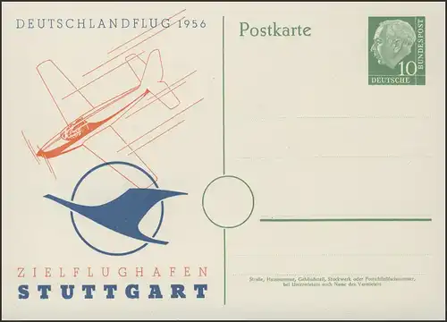 PP 8/7 Heuss 10 Pf Zielflughafen Stuttgart Flugzeug & Aeroklub-Abzeichen **