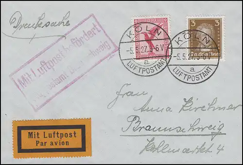 Luftpost Mit Luftpost befördert Flugpostamt Braunschweig Drucksache KÖLN 5.5.27