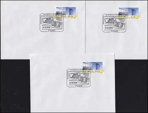 ATM 7 Post Tower Bonn TS 1, 6 Werte 45-390 C: 6 FDC ESSt Sindelfingen 24.10.08
