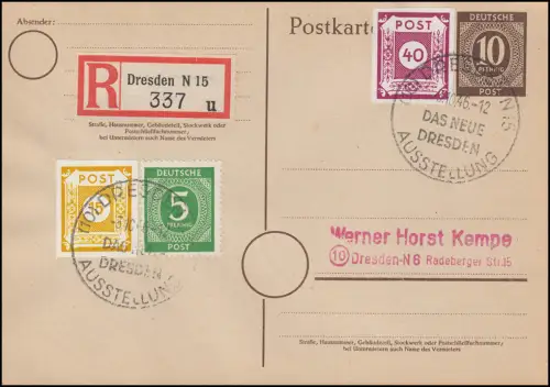 50 A Ziffernserie 40 Pf. mit ZF auf R-Ganzsache Dresden, SST 