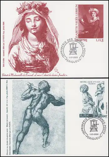 3 cartes postales spéciales Peintures et sculptures 2003 / 2004 / 2005 avec cachet spécial