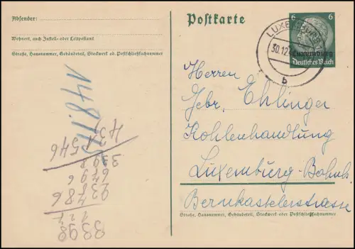 Luxembourg PK P 2 Hindenburg 6 Pf Character de charbon ARELUX Localité Pk LUXEMBOURG-Journers-O