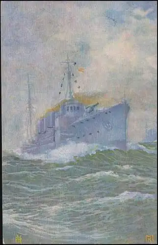NAVIRE MARINE FRANÇAIS POST No 107 - 1917 SMS Derfflinger sur carte postale de champ