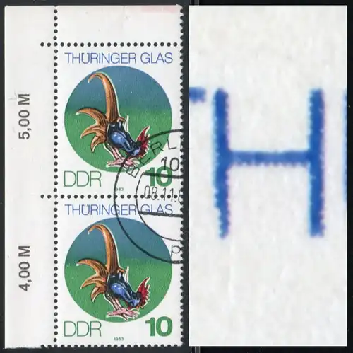 2835 Thuringer Glas 10 Pf ER-Paar PLF jeune H, Feld 1, VS-O Berlin 8.11.83