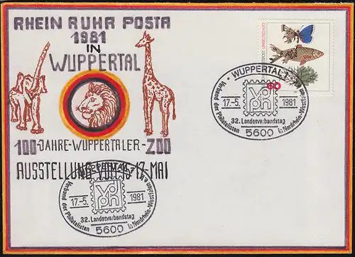 RHEIN RUHR POSTA Wuppertaler Zoo selbstgemalter Brief SSt WUPPERTAL vdph 17.5.81