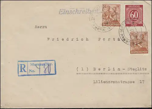 933+951 Kontrollrat I+II Not-R-Stempel MURNAU (OBERBAY.) 20.11.1947 nach Berlin