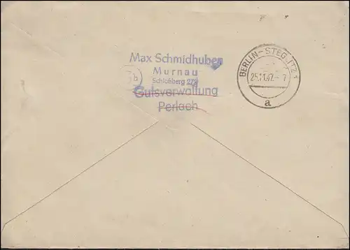 933+951 Kontrollrat I+II Not-R-Stempel MURNAU (OBERBAY.) 20.11.1947 nach Berlin