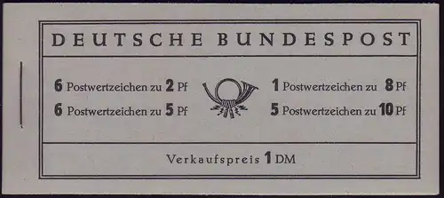 MH 3 Heuss 1956 - RLV II: 1. Heftchenblatt oliv und lila Leisten durchgehend **