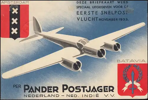 KLM-Flugpost Postjager/Pelikaan Amsterdam-Batavia-Amsterdam ab WASSENAAR 8.12.33