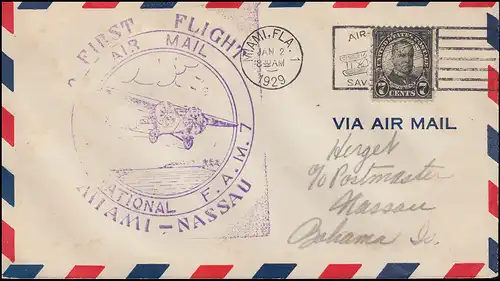 Premier vol FIST FLIGHT F.A.M 7 de MIAMI / FLA. 2.1.29 vers NASSAU / BAHAMAS 2.2.