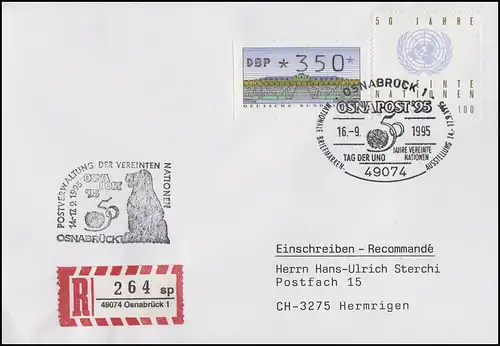 1804 UNO + SchWZD-ATM MiF R-Bf SSt Osnabrück Tag der UNO 16.9.95 OSNAPOST
