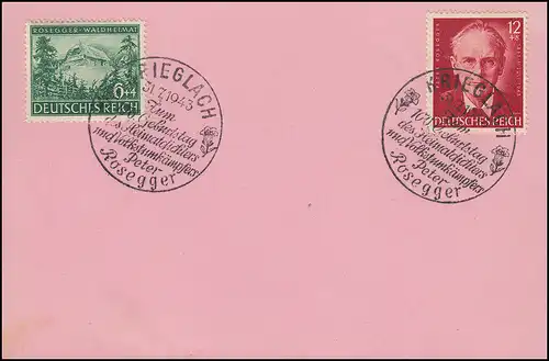 855-856 Peter Rosegger auf Vorlage-Karte SSt KRIEGSLACH Heimatdichter 31.7.43