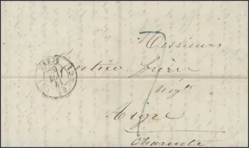 Frankreich Vorphilatelie Faltbrief Paris 29.5.41 nach Aigre 31.5.1841