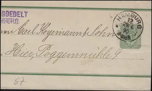 Streifband S 7 chiffre 3 pfennig, besoins locaux Hambourg 29.4.90