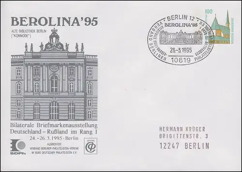 PU 290 BEROLINA Allemagne - Russie, SSt Berlin Ancienne bibliothèque 26.3.1995