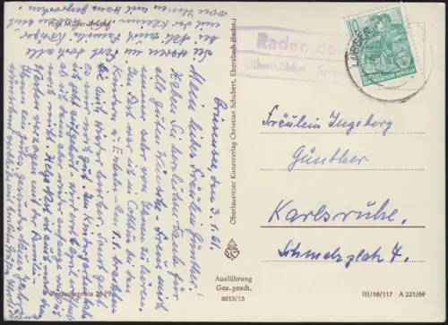Landpost Radensdorf sur Lübben (Spree), EF sur AK LÜBBEN (SPREE) 6.1.61