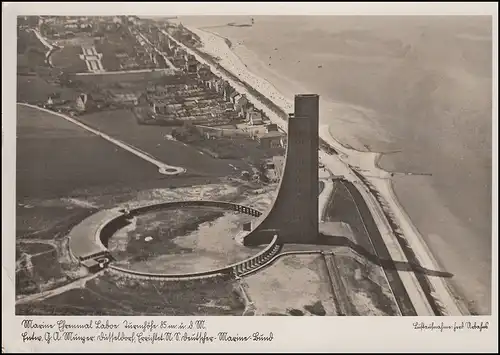 Ansichtskarte Marine-Denkmal Laboe mit passendem SSt OSTSEEBAD LABOE 21.8.36