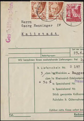 16 Beethoven 2x 2 Pf Couple + 20 Porta Nigra MiF Facturations-Bf LUDWIGSHAFEN 10.7.48