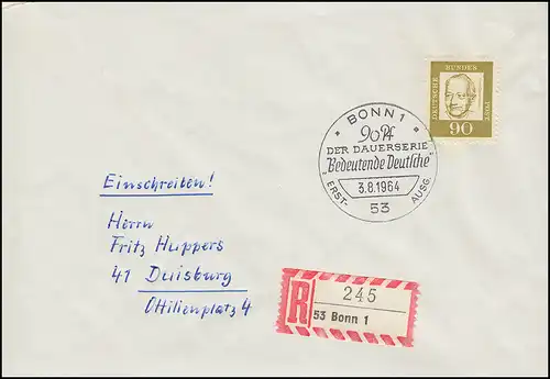 360 Oppenheimer EF sur R-FDC ESSt Bonn Série permanente Allemande significative 3.8.1964