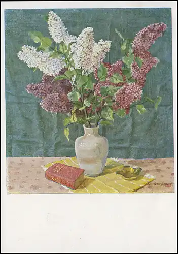 Landpost Hittelsgen via EBINGEN (WURTT) 27.8.56 sur carte d'artistes Lilies