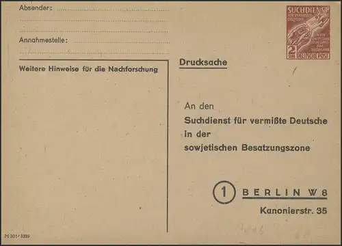 SDP 1 AI Suchdienstkarte 2 RM, Bugkante gezähnt und leicht angetrennt, **