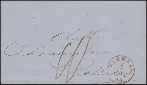 Pays-Bas Lettre de service Einkreis ALKMAAR 6.10.65 vers ROTTERDAM 7.20.65