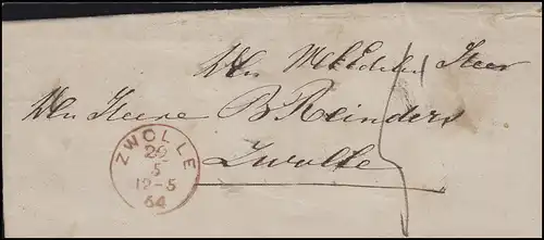 Niederlande Dienstbrief Orts-Brief Einkreis ZWOLLE 29.5.64 Ankunft 29.5.1864