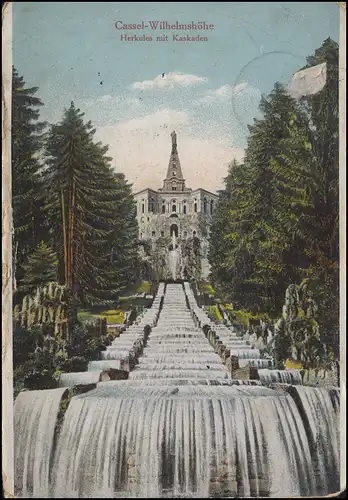 Ansichtskarte Cassel-Wilhelmshöhe Herkules mit Kaskaden Feldpost CÖLN 31.8.18