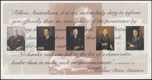Australien 1419-1423 Wartime Prime Minister 1994 im Original-Folder, beide ZD **