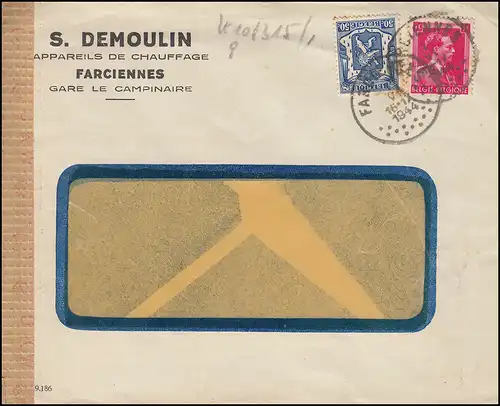 Belgique Lettre de censure FARCIENNES 1.6.1944 avec 422+581 armoiries-Leopold-MiF