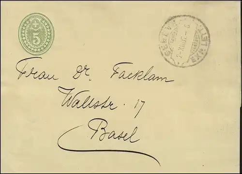 Suisse Streifband S 17 I. chiffre dans l'oval 5 C. vert GENF 2.12.07 vers Bâle