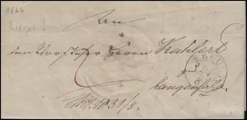 Preußen Vorphilatelie Brief Zweikreisstempel ERFURT 24.8. (1826) n. Langensalza