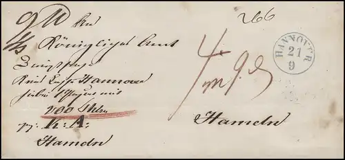 Hannover Vorphilatelie Briefhülle Einkreisstempel HANNOVER 21.9. n. HAMELN 21.9.
