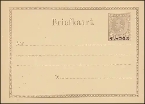 Surinam Postkarte / Post Card 15 Ct mit Aufdruck 7 1/2 Cent 1879, ungebraucht **