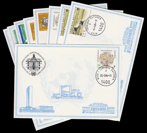 Nations unies Vienne Cartes blanches Année 1984, série numéro 35-43 complète