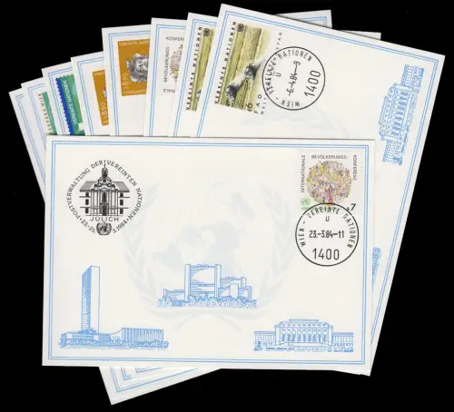 Nations unies Vienne Cartes blanches Année 1984, série numéro 35-43 complète