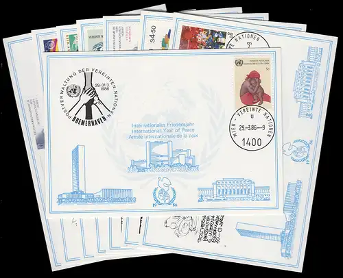 Nations unies Vienne Cartes blanches Année 1986, série 55-62 complète