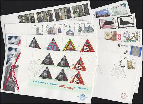 1263-1284 Pays-Bas, 1985 à 9 FDC, numéro NVPH 224-231, bloc 28
