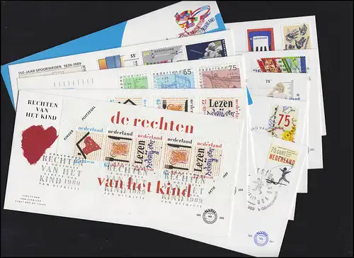 1357-1373 Pays-Bas, 1989 à 10 FDC, numéro NVPH 261-269 avec bloc 33