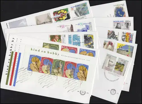 1375-1394 Pays-Bas, 1990 sur 10 FDC, numéro NVPH 270-278 avec bloc 34