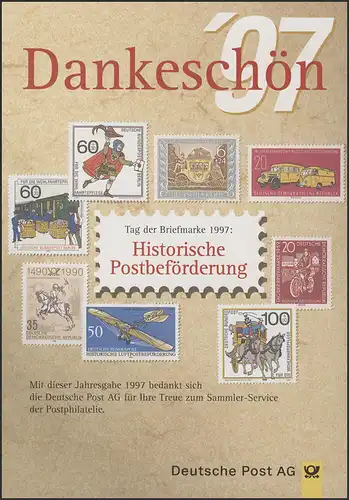 Jahresgabe der Post Block 41 Tag der Briefmarke: Postbeförderung ESSt 1997