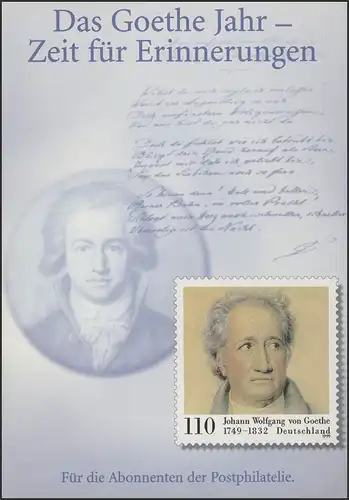 Jahresgabe der Post Das Goethe-Jahr, ESSt Bonn 12.8.1999